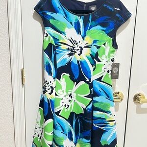 NWT  Vince Camuto Blue Fit and Flare Dress with Crew Neck